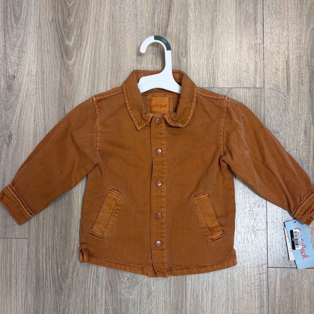 Cat & Jack Toddler Chore Jacket Ginger Brown Snap Front Twill Coat 18M NWT
